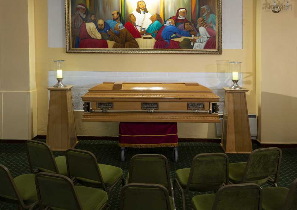 Large image of the Funeral Home set up for a religious funeral