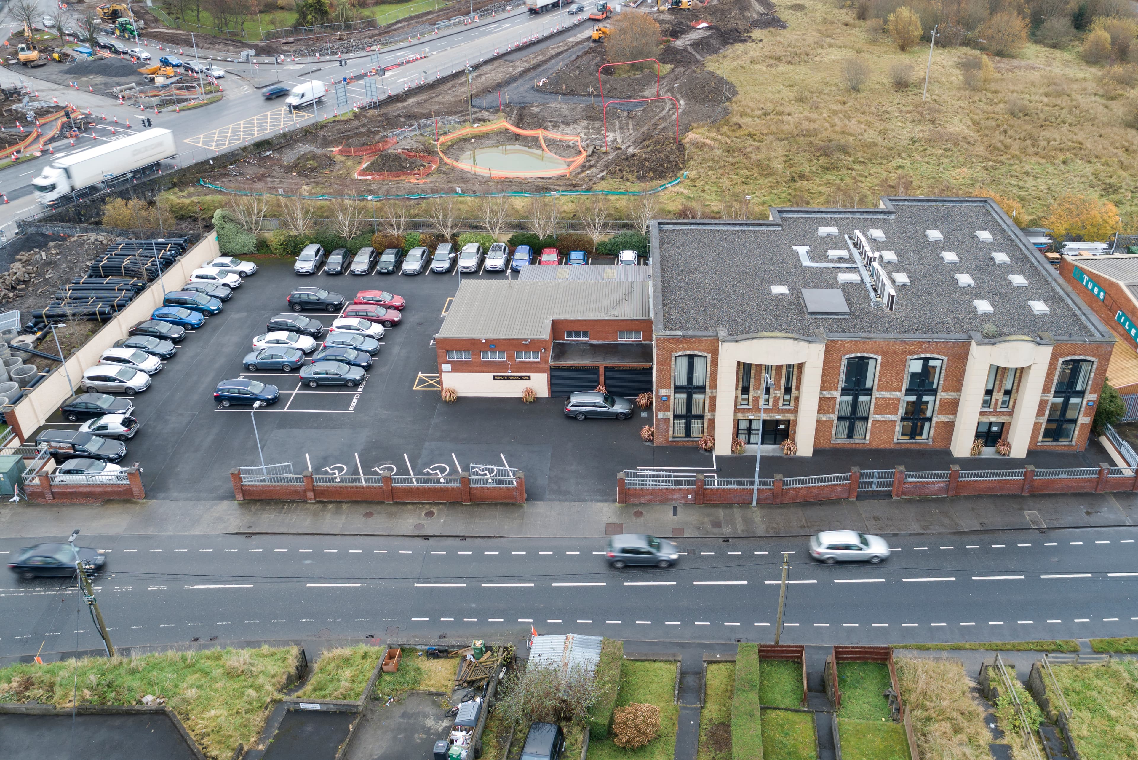 Aerial view of Feehily’s Funeral Home